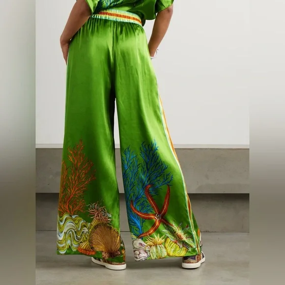 Alemais + Sam Pauletto Aquatica$490 silk-satin wide-leg pants NEW without tag